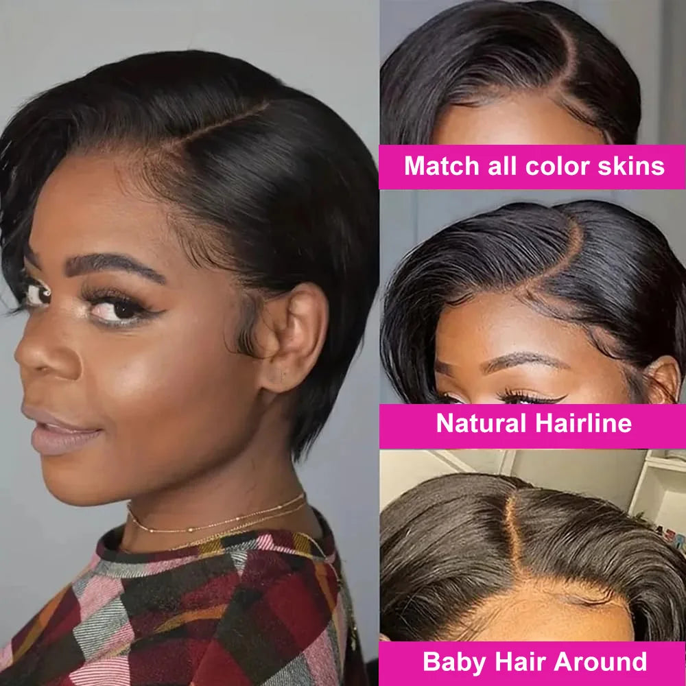 Pixie Cut 13x4 Transparent Lace Front Wigs Short Bob Brazilian Straight HD