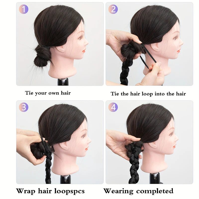 Trendy Pair Pack Synthetic Fiber Laser Highlights Braided Ponytail Wig Girls Streetwear