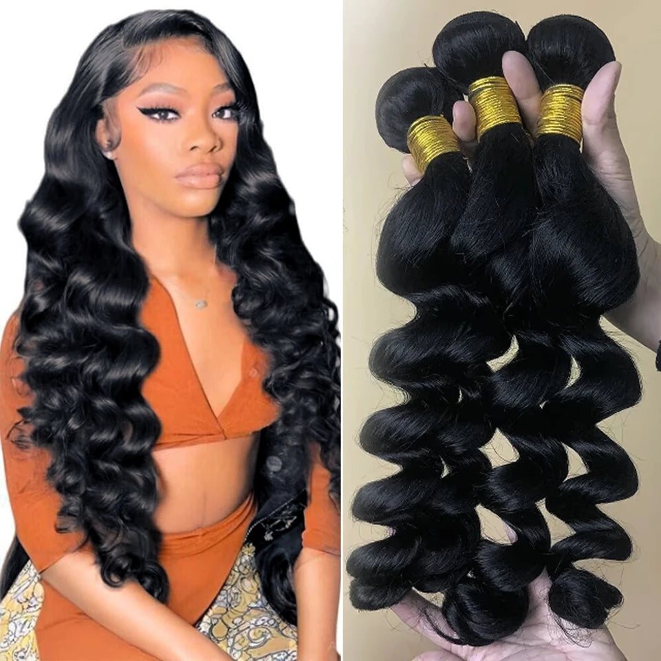 Loose Wave Bundle Human Hair Weave Unprocessed Virgin Wavy Weft Big Spiral