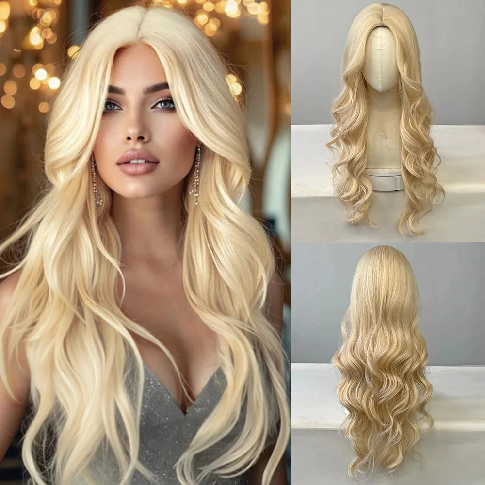 Golden curly synthetic wig for long curly hair for party, Halloween cosplay, high-temperature hair accessory
