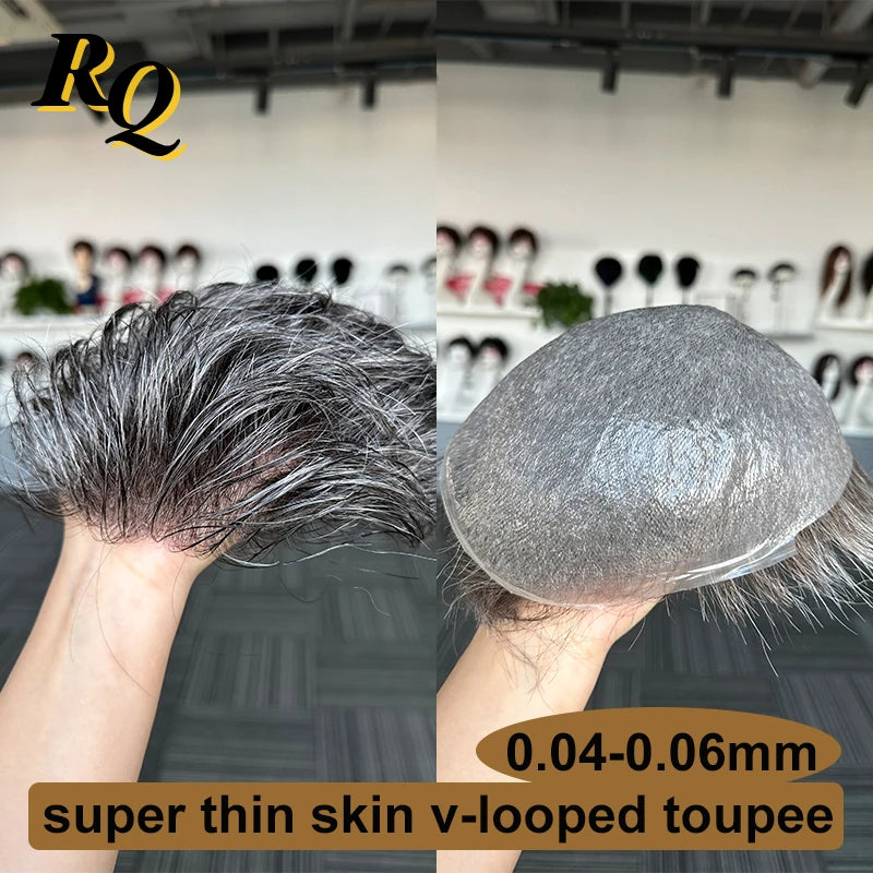 Pre Cut Styled Toupee Hair Thin Skin V Looped Human Replacement System