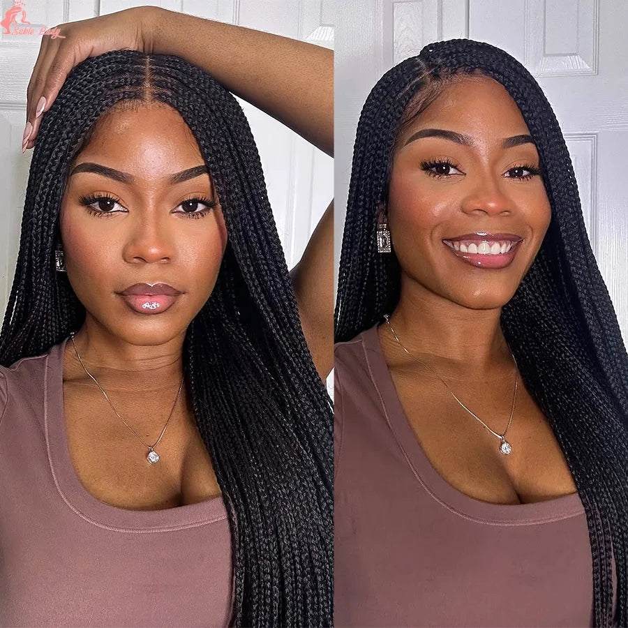 Synthetic Knotless Box Braided Wigs Baby Hair Colored Long Cornrow Braids Goddess
