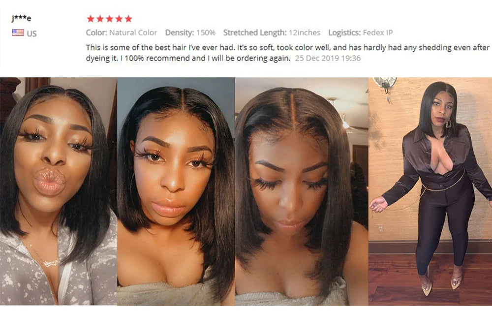 Indian Straight Bob Lace Closure Human Hair Wig, Blunt Cut