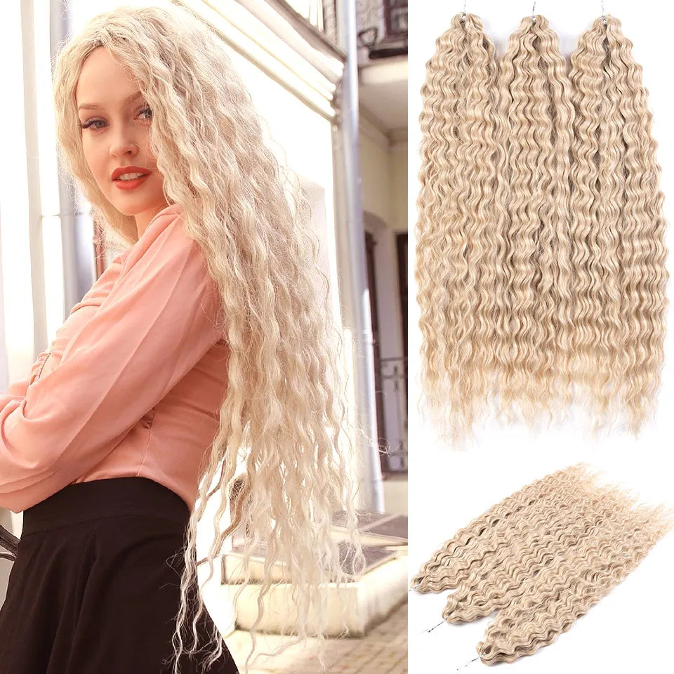 Synthetic Twist Crochet Curly Hair Water Wave Braid Ombre Blonde Brown Deep