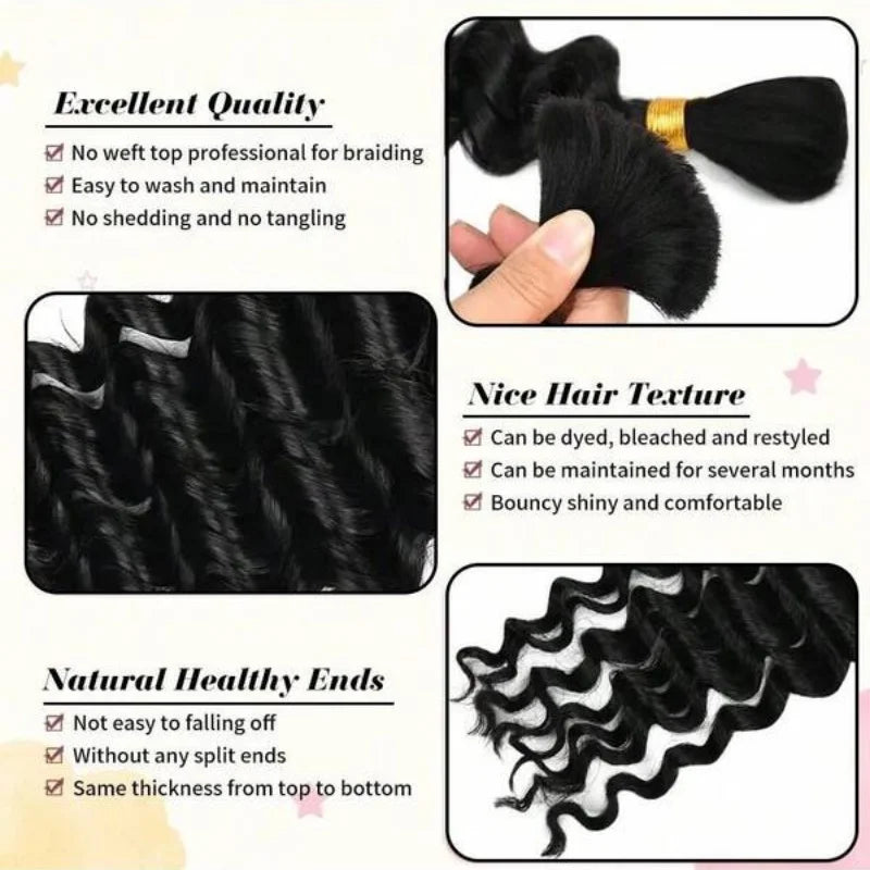 Human Hair Bulk Braiding Bundles Deep Wave Extensions Boho Braids Water Curly