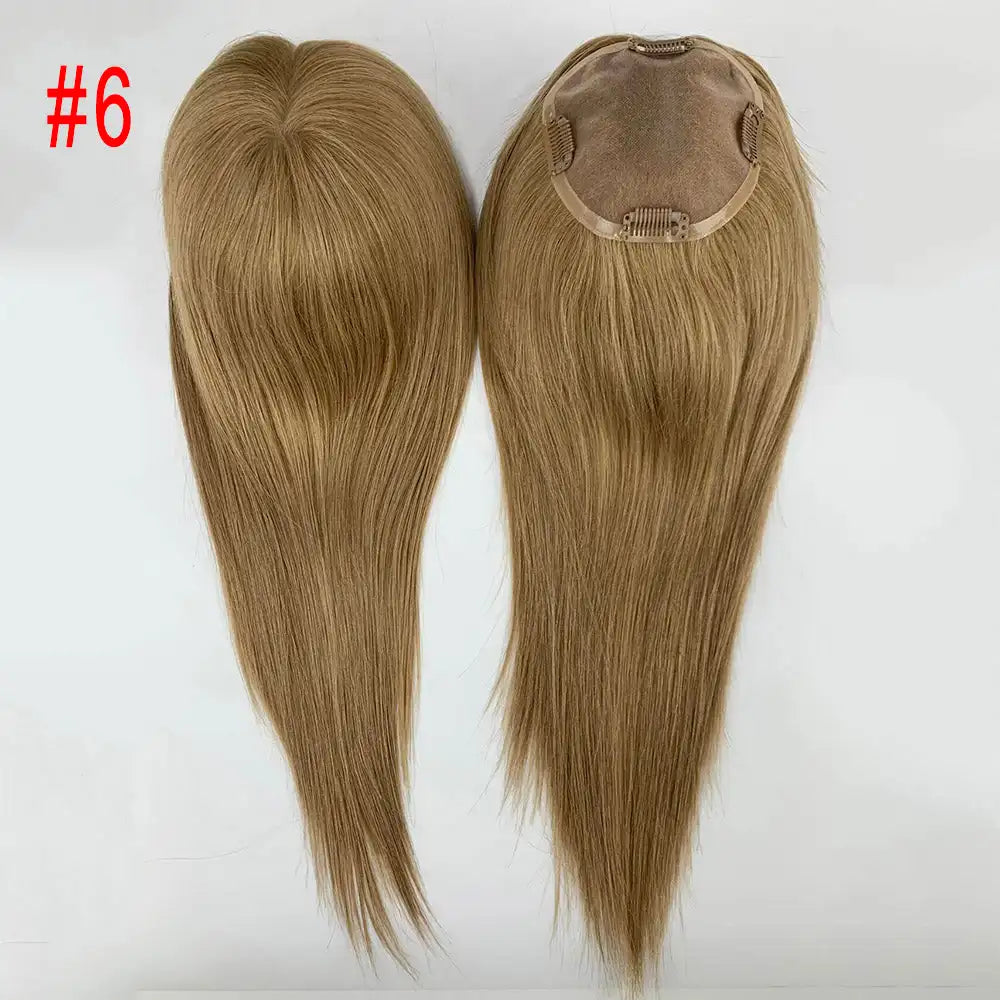 Straight Virgin Human Hair Topper — Mono Base, Clip-In Hairpiece