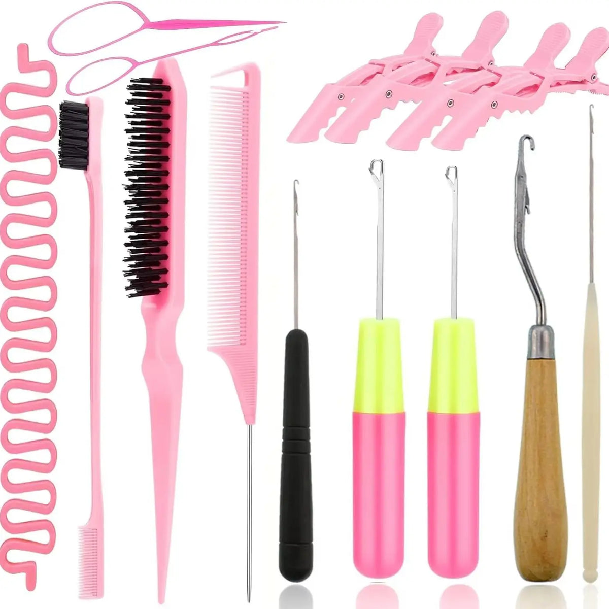 15-Piece Styling Kit Braiding Extensions,crochet Hooks Hair Tail Comb Duckbill Clips,for Braid