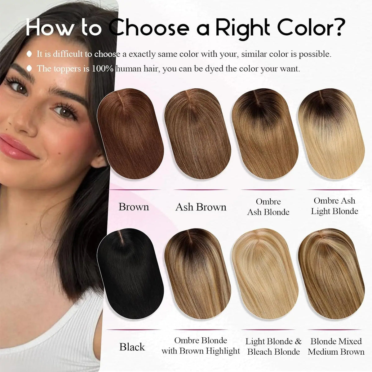 Straight Real Human Hair Topper No Bangs 5"*5.5" Base Brown Blonde Highlights