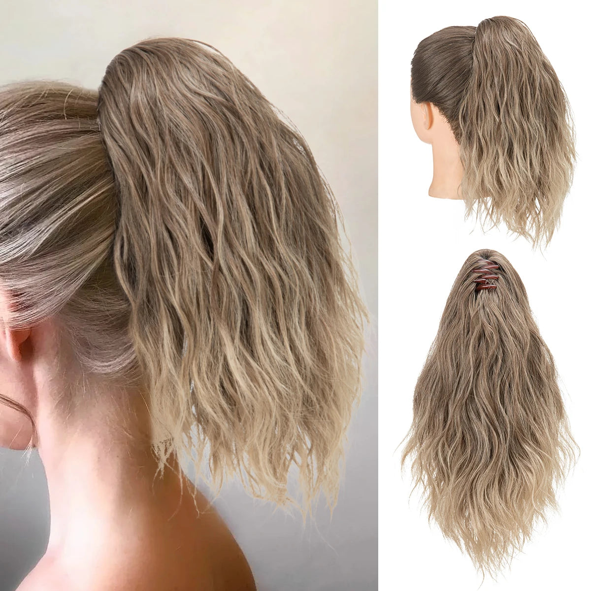 Synthetic Curly Claw Clip in Ponytail Blonde Brown Short Hairpiece 13" Fake