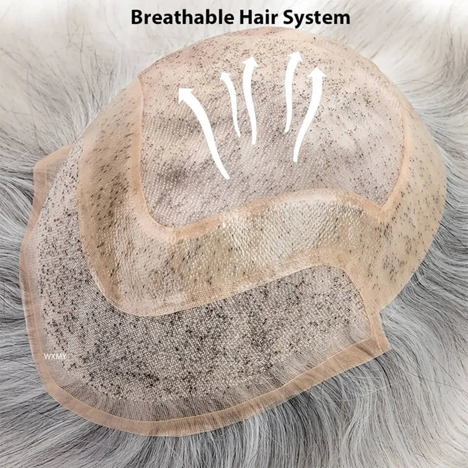 Breathable Mono Lace PU Base Hair Prosthesis Human Men's Wig Systems Natural