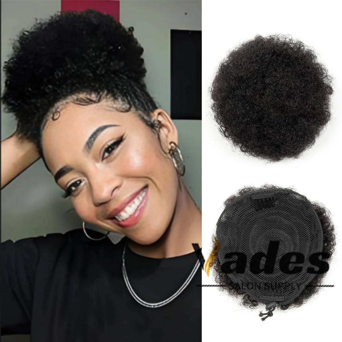 Curly Human Hair Ponytail Afro Kinky Puff Drawstring Bun Piece Clip in