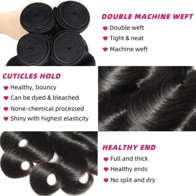 Body Wave Human Hair Bundles Natural Black Brazilian Virgin Weave 12A Unprocessed
