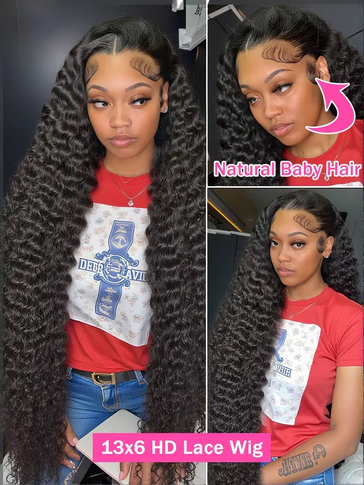Malaysian Curly 200% Density, 13x6 HD Lace Front Human Hair Wigs Deep