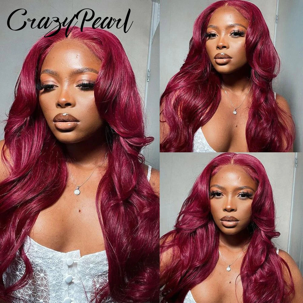 99J Burgundy 13x6 Lace Front Wigs Human Hair Red, 250% Density Body