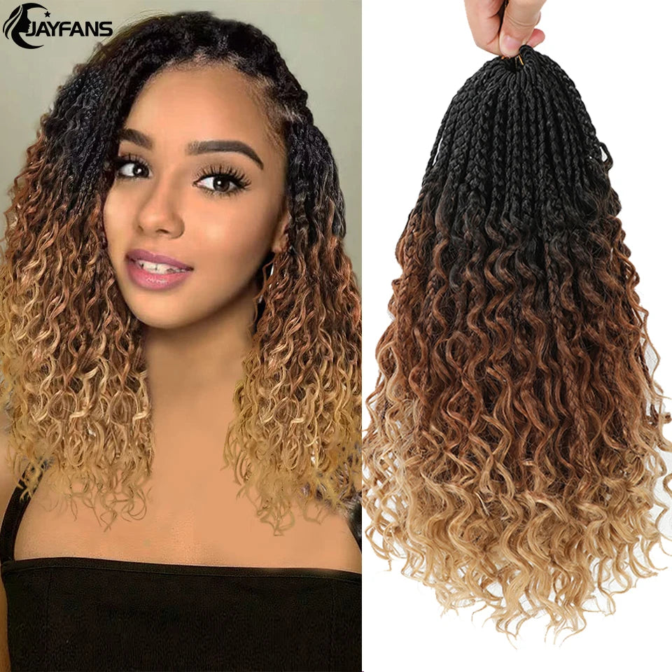 Boho Box Braids Crochet Synthetic Hair Goddess Curly Ends Bohomian
