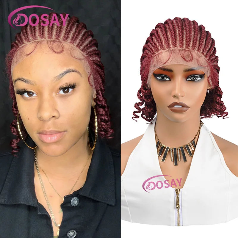 8 Inch Synthetic Short Bob Cornrow Braided Wig with Baby Hair, Knotless Box Braids