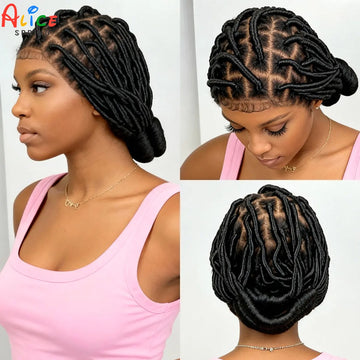 Bantu Braided Wigs Synthetic Full Lace Handmade Cornrow Natural Knotless Braids Baby