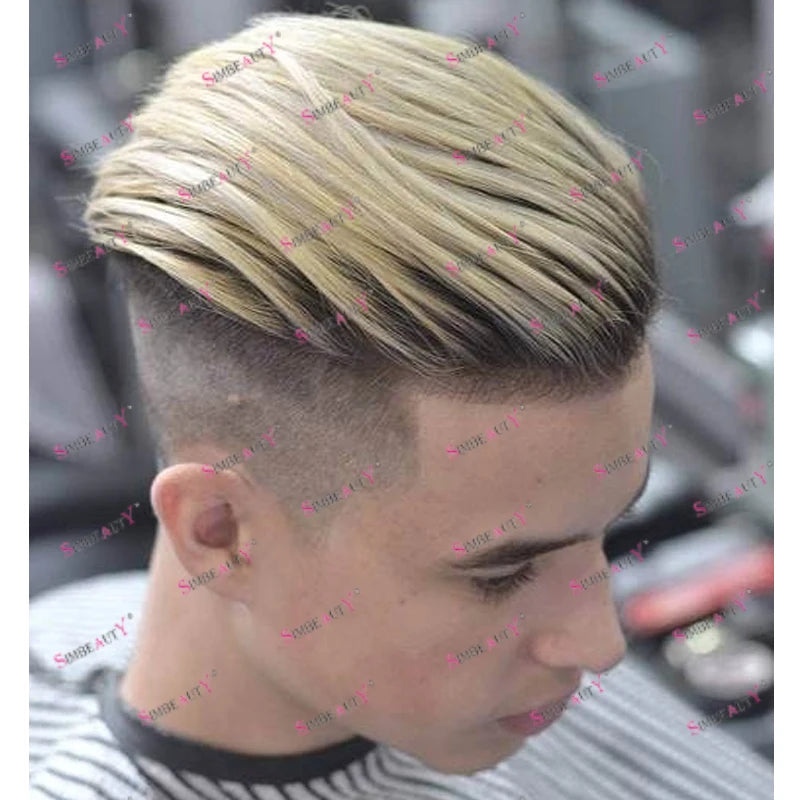 100% Human Hair Ombre Honey Brown Men's Wig Capillary Prosthesis System Natural