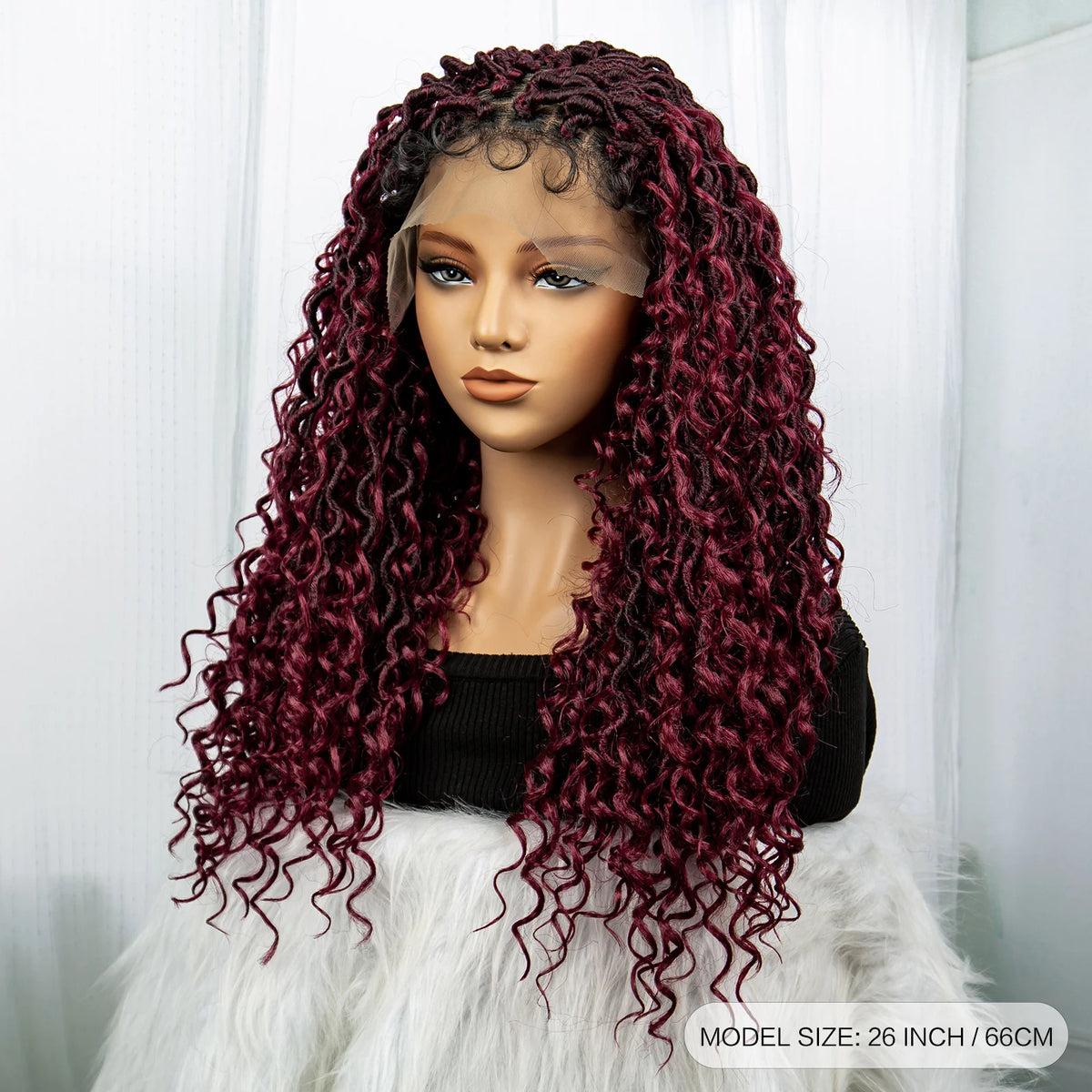 Faux Locs Braided Wigs Synthetic Dreadlock Curly Ends 26inch Lace Front Knotless