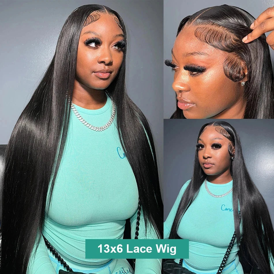 Bone Straight Wigs Human Hair HD Lace Frontal, 13x6 Natural Black Front