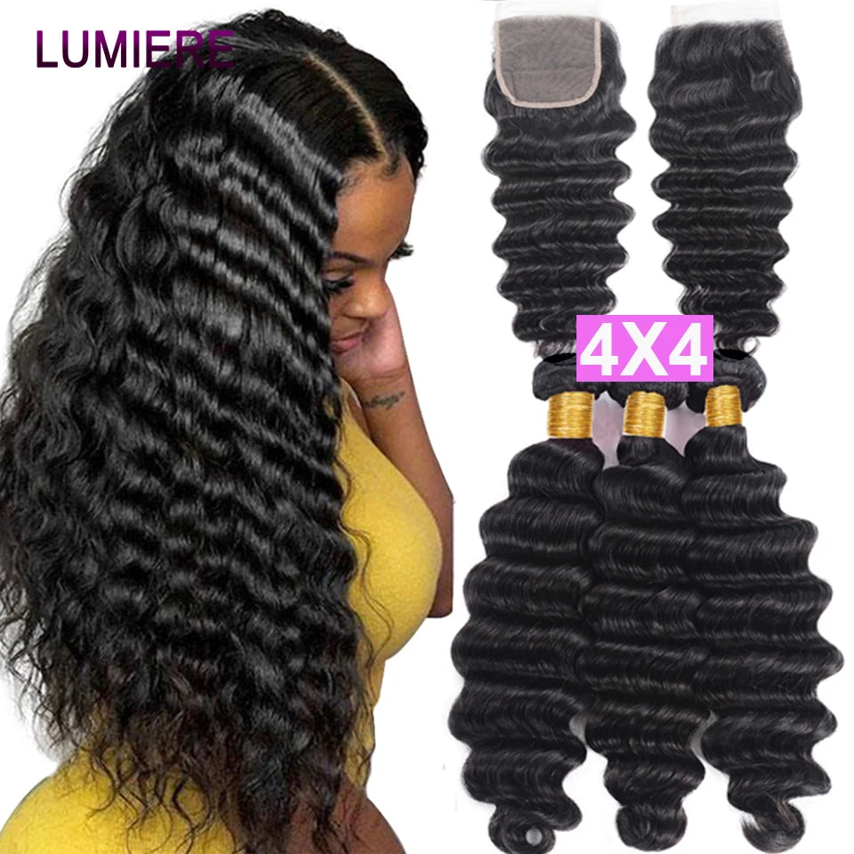 Top Loose Deep Wave Bundles Closure Frontal HD Transparent Lace Virgin Raw