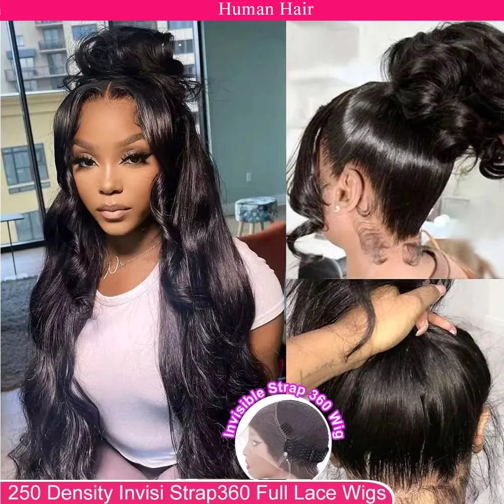 Lace Front Wigs Human Hair Drawstring Pre Plucked Hidden Strap HD Full