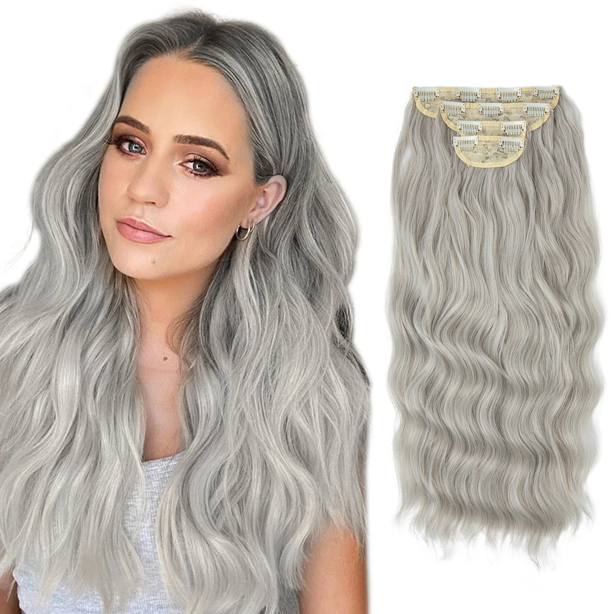 Synthetic Long Wavy Clip in Hair Extensions 22" Thick Hairpiece Brown Blonde