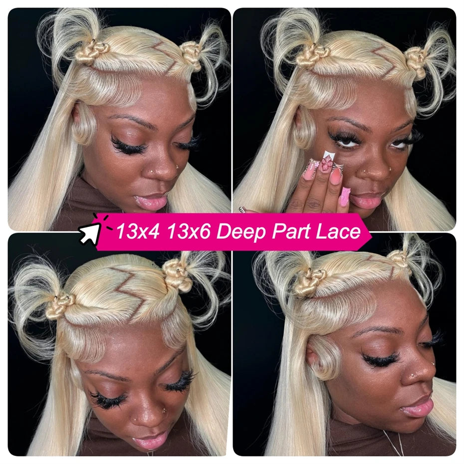 613 Honey Blonde Straight Human Hair Lace Frontal Wig, 13x6 13x4, Pre-Plucked, Brazilian
