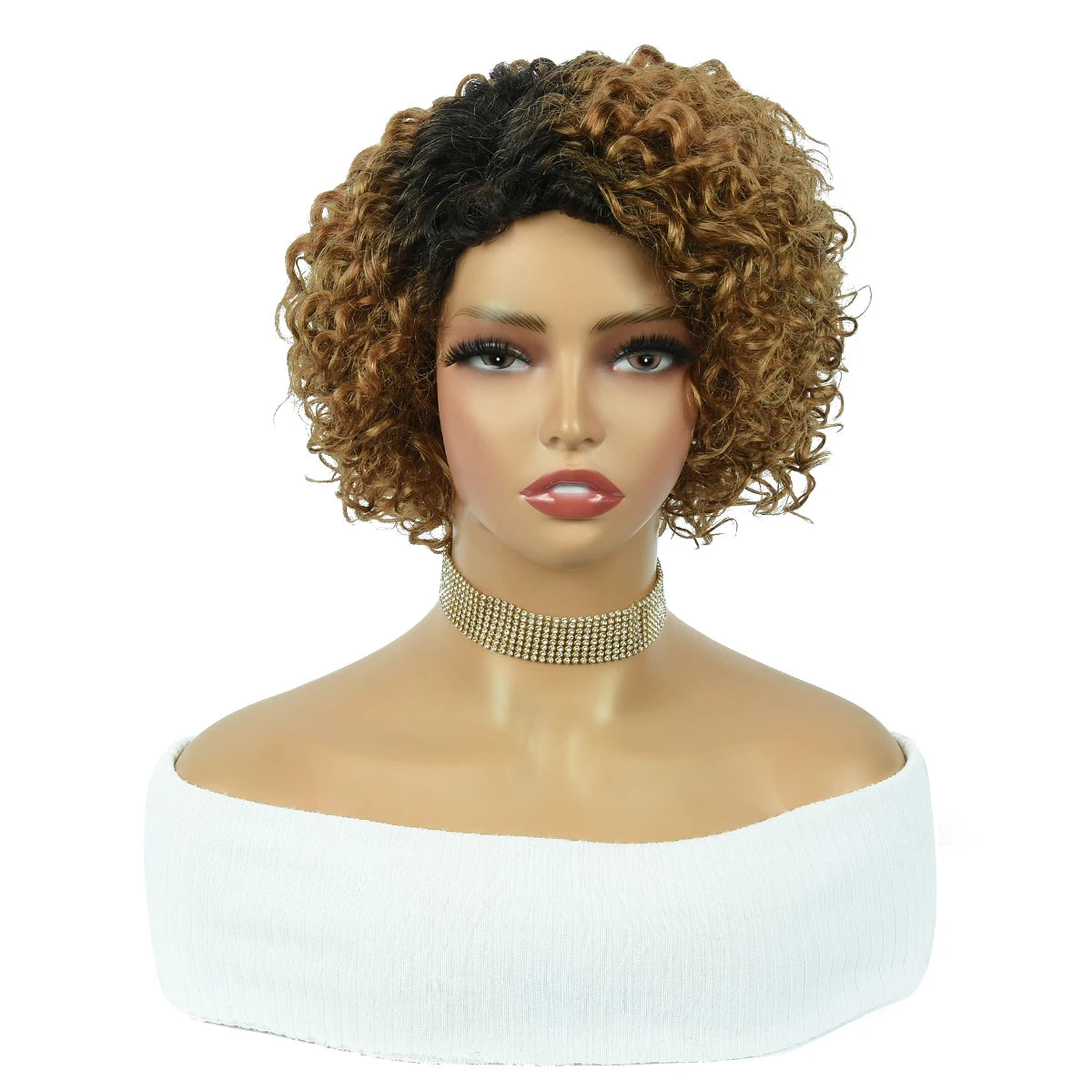 Brown Curly Pixie Cut Wigs Part Lace Human Hair Jerry Closure 8Inch