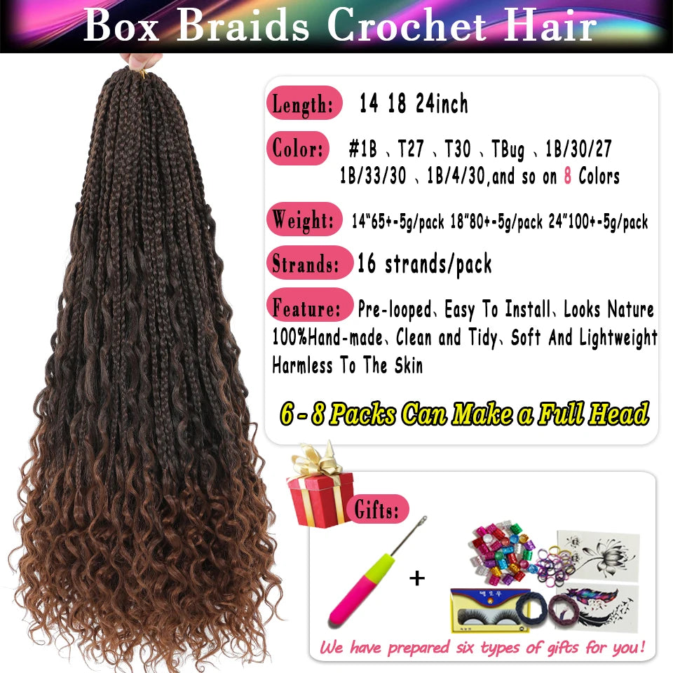 Ombre Goddess Box Braids Crochet Hair Dark Brown Chocolate Ginger Bohemian Curly
