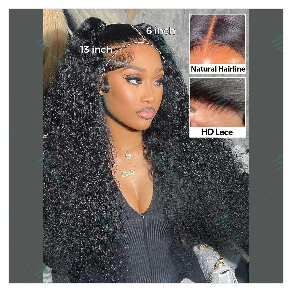300% Density Kinky Curly Wigs Human Hair, 13x4 HD Lace Front Raw