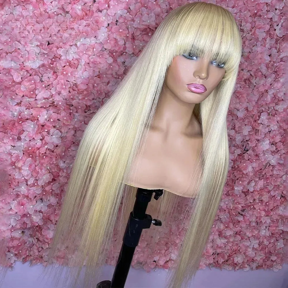 99J Burgundy Red Bone Straight Lace Front Wig Bangs, 13x4 HD Pre