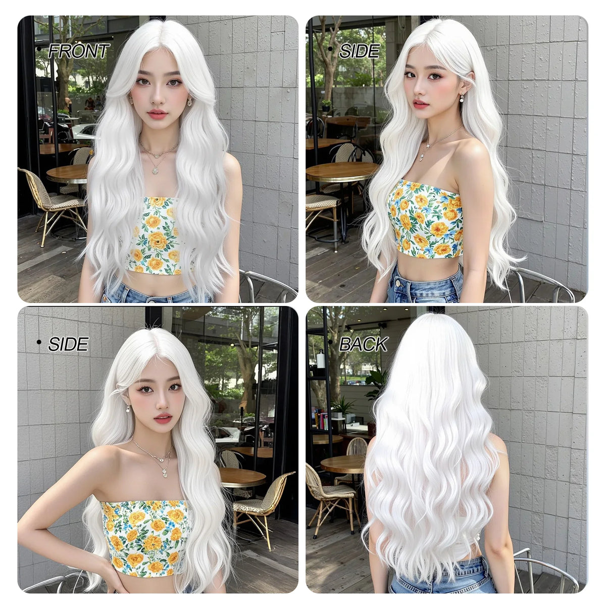 Super Long Curly Silver White Synthetic Wig Medium Part Water Wave Daily