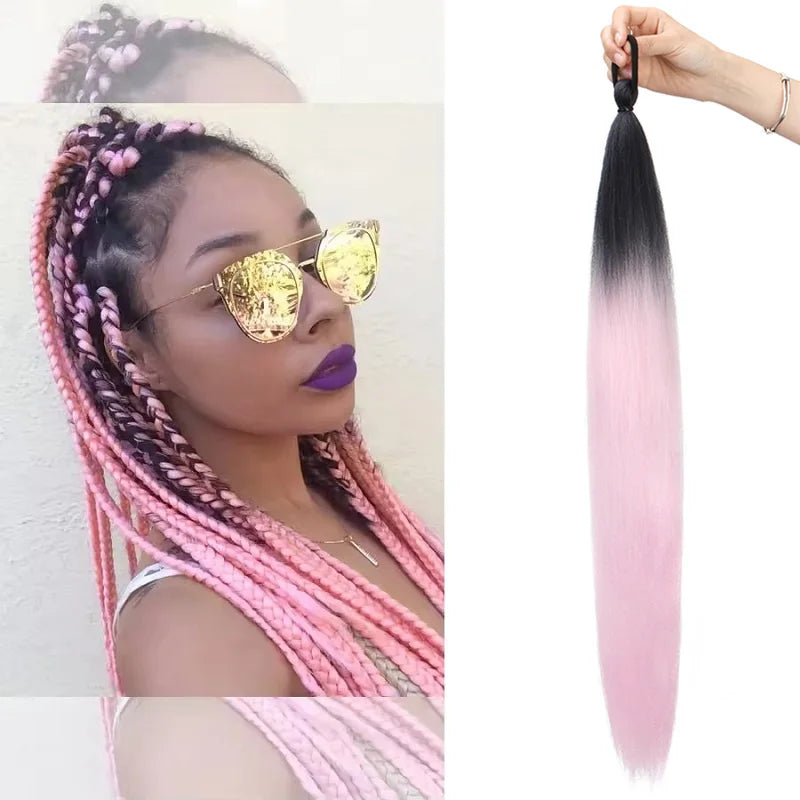 Synthetic 26Inch Long Straight Ponytail Elastic Hair Colorful Braiding Extensions Accessories