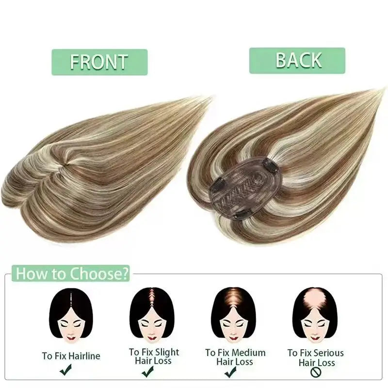 100% Human Hair Topper Machine Made Clip-in Hairpiece Wig Volume Colors Fast