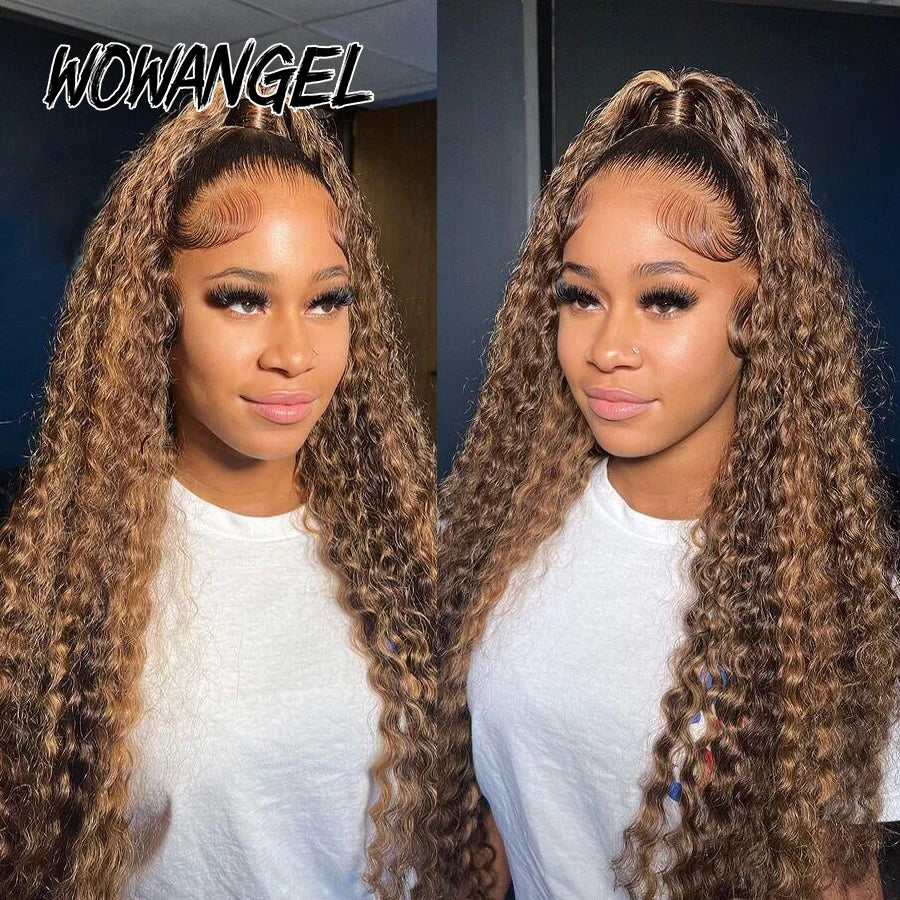 Highlight Curly Human Hair 13x6 HD Lace Front Wig, Water Wave, Bye Bye Knots