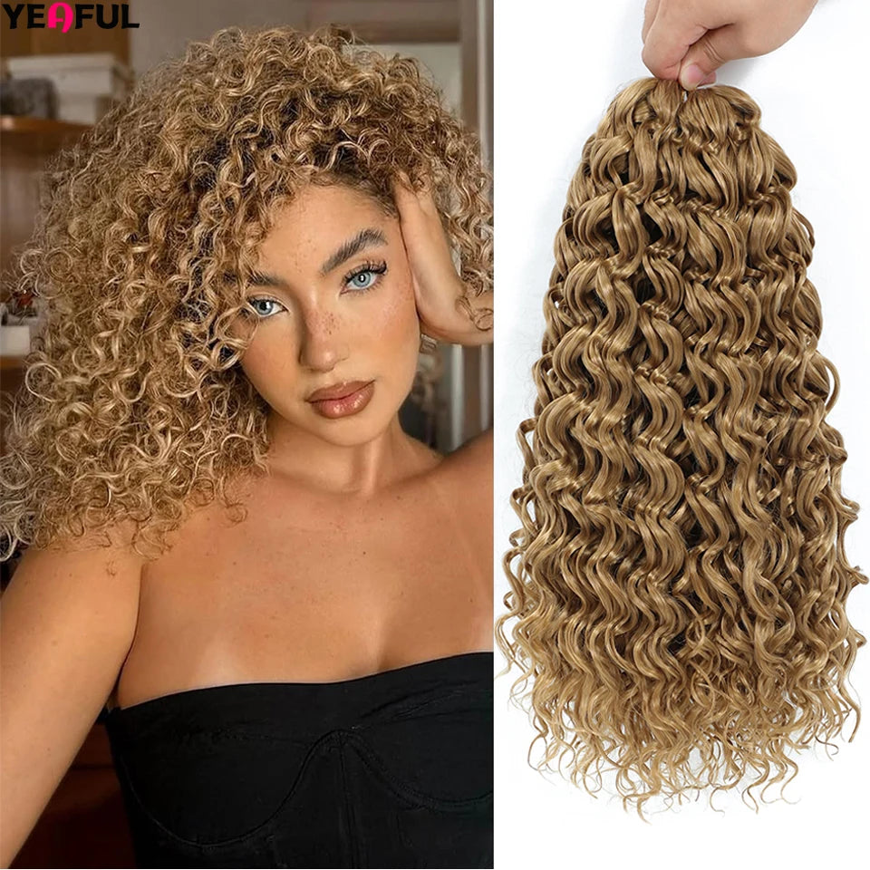 Curl Crochet Hair 14inch 1-8 Packs Ombre Brown Water Wave Curly Braiding
