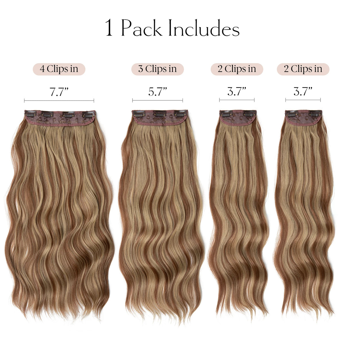 Synthetic Long Wavy Clip in Hair Extensions 22" Thick Hairpiece Brown Blonde