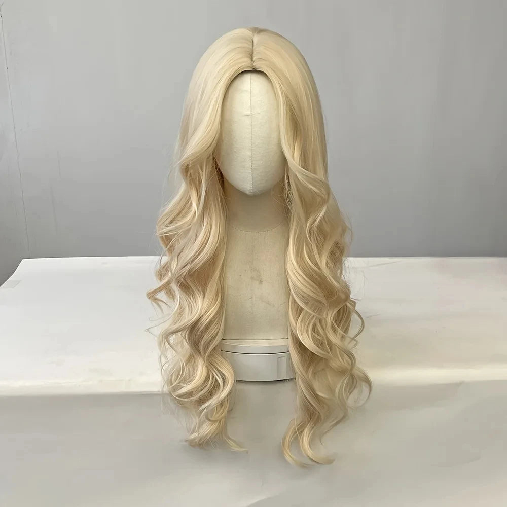 Golden curly synthetic wig for long curly hair for party, Halloween cosplay, high-temperature hair accessory