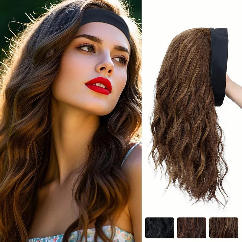 Headband Synthetic Wigs Short Curly Brown Highlight Golden Headband Wigs Daily Cosplay Heat Resistant