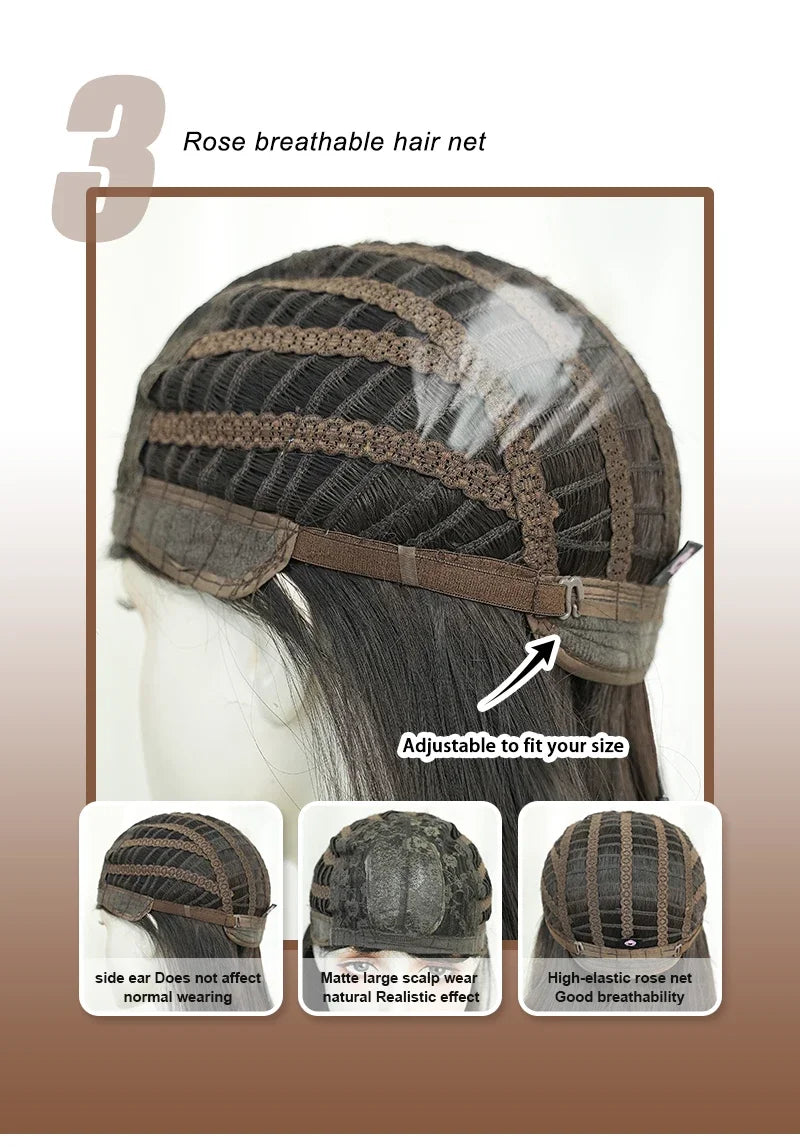 Wigs Short Straight Chocolate Bob Density Synthetic Layered Middle Part Dark Brown