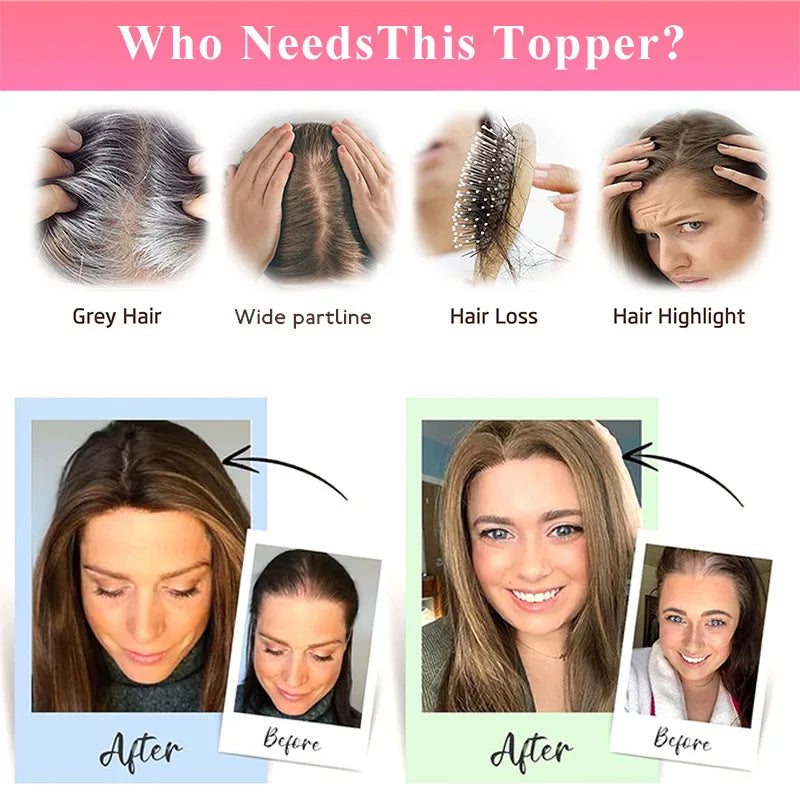 100% Human Hair Topper Machine Made Clip-in Hairpiece Wig Volume Colors Fast