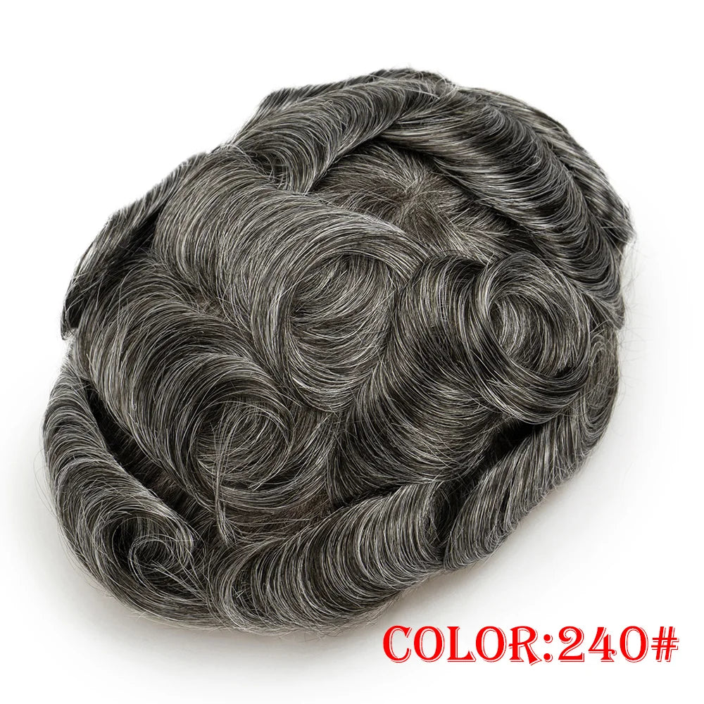 Lace with PU Men Toupee Hair Prosthesis Breathable Natural Human Hair Toupee Wig