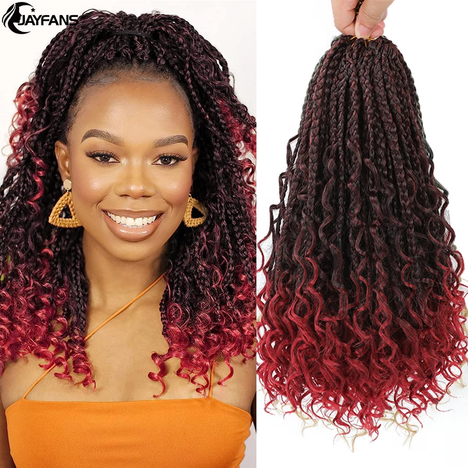 Boho Box Braids Crochet Synthetic Hair Goddess Curly Ends Bohomian