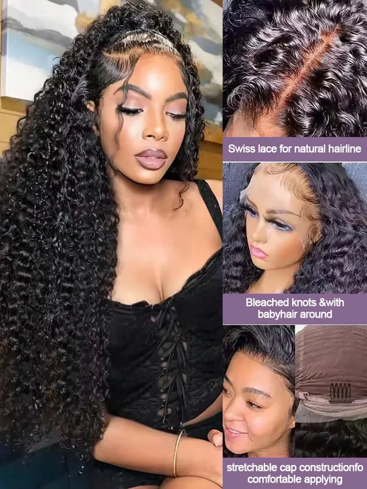 40 Inch Natural Black Water Deep Wave Human Hair Wigs, 13x4 13x6 HD Transparent Lace Frontal Wig 200 Density Pre Plucked Glueless Lace Front Wig