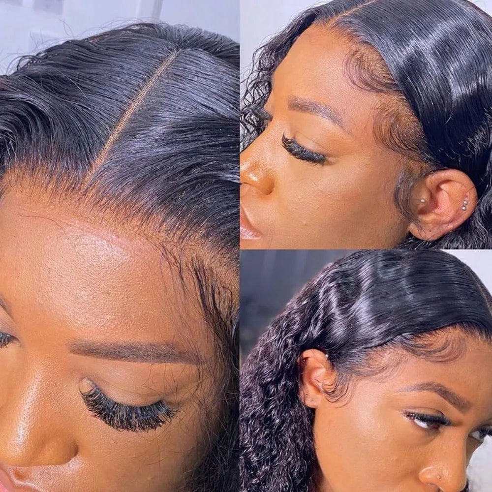 13x4 Deep Wave Human Wig Transparent Lace Front Pre Plucked Brazilian Hair