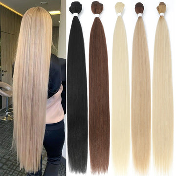 Bone Straight Hair Bundles Salon Natural Extensions Fake Fibers Super Long Synthetic
