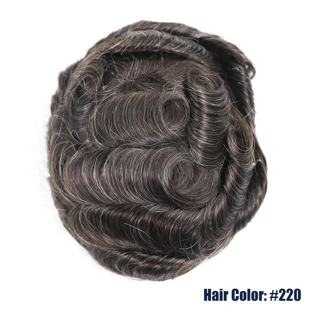 Grey Human Hair Prosthesis Toupee PU Fine Mono Lace Front Wig System