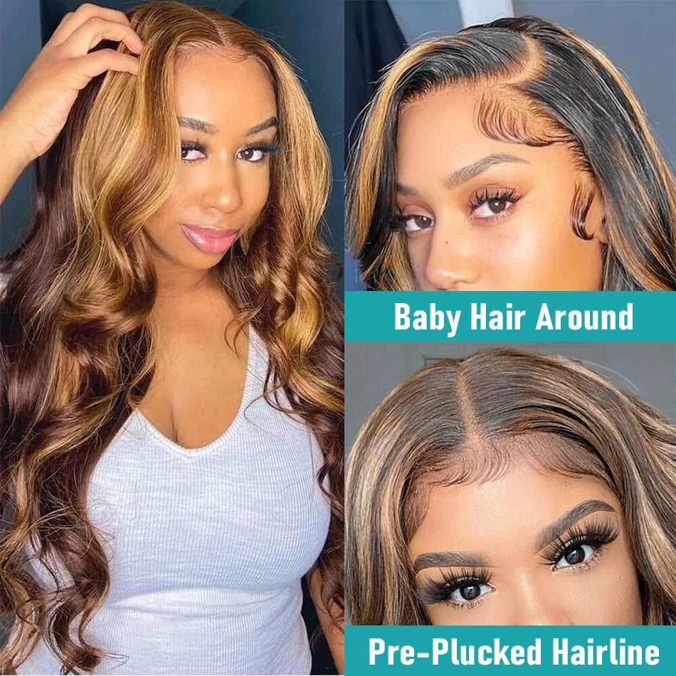 Highlight Transparent 13×4 13×6 Blond Body Wave Human Hair Wigs Pre Plucked