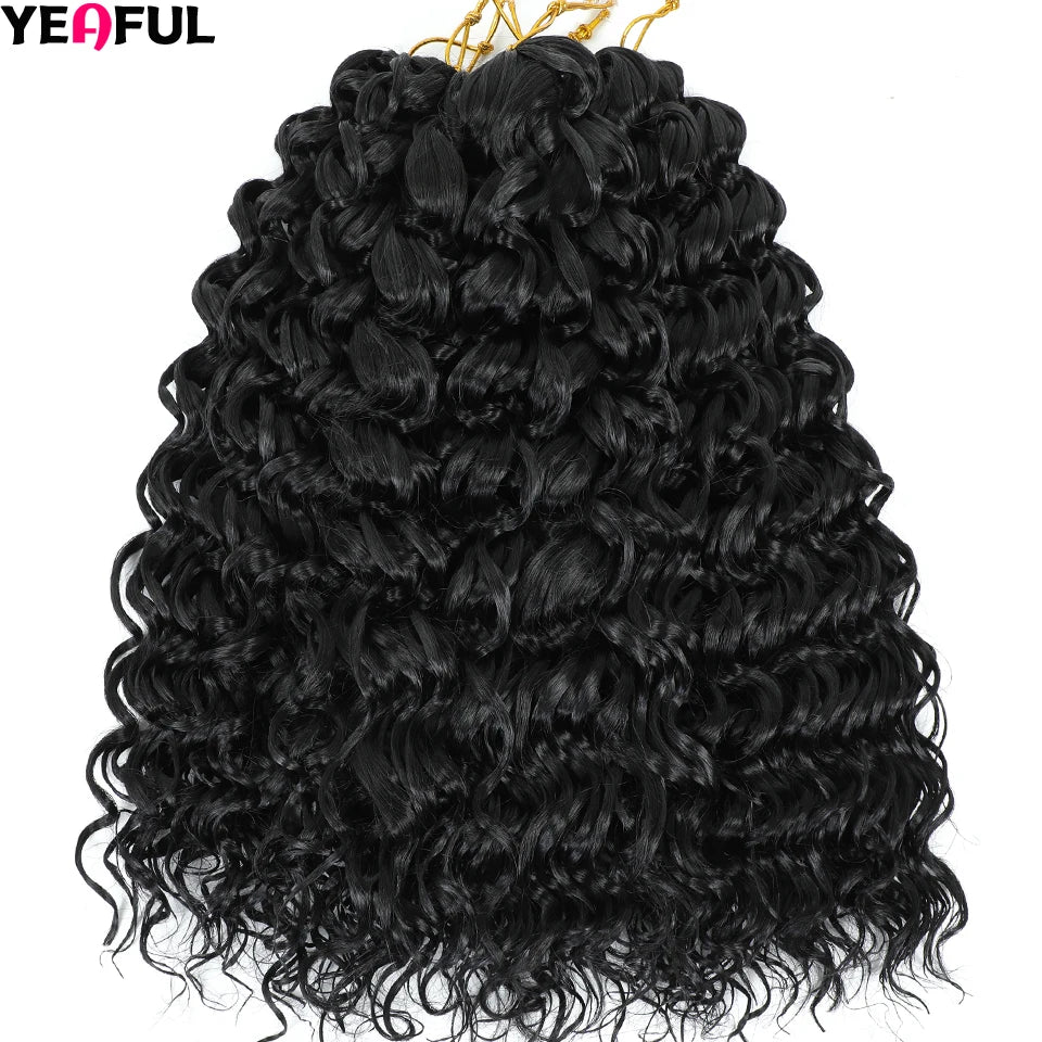 Curl Crochet Hair 14inch 1-8 Packs Ombre Brown Water Wave Curly Braiding